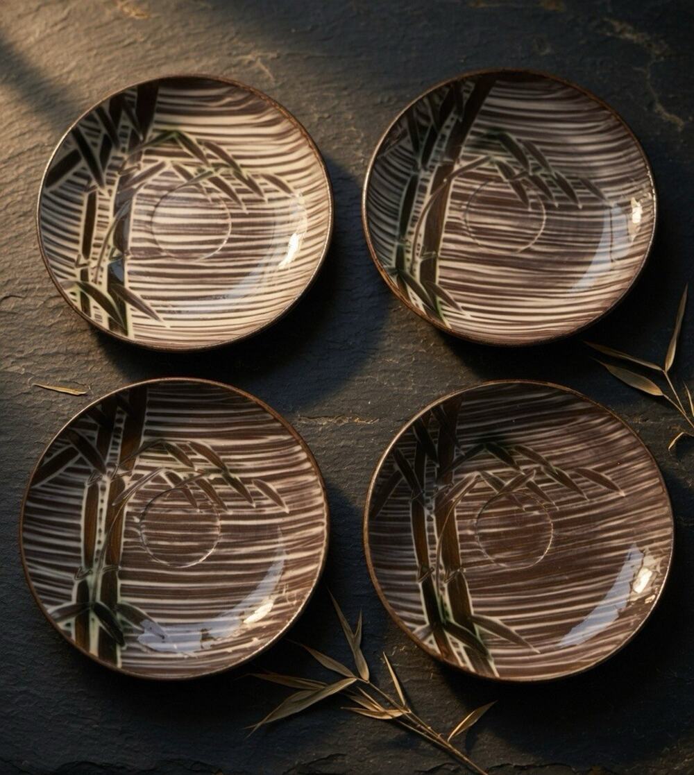 UCAGCO Occupied Japan Handcrafted Stoneware Plates - Bamboo Set of 4 6" Round